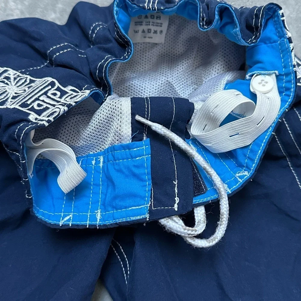 Lands End Kids Boys Swim Shorts Adjustable Elastic Waistband & Lace Tie Lined